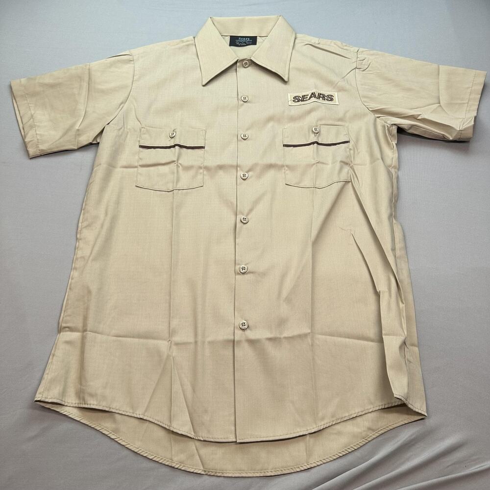 Vintage Sears Shirt Mens Medium Work Uniform Button Up USA Permanent Press 70s